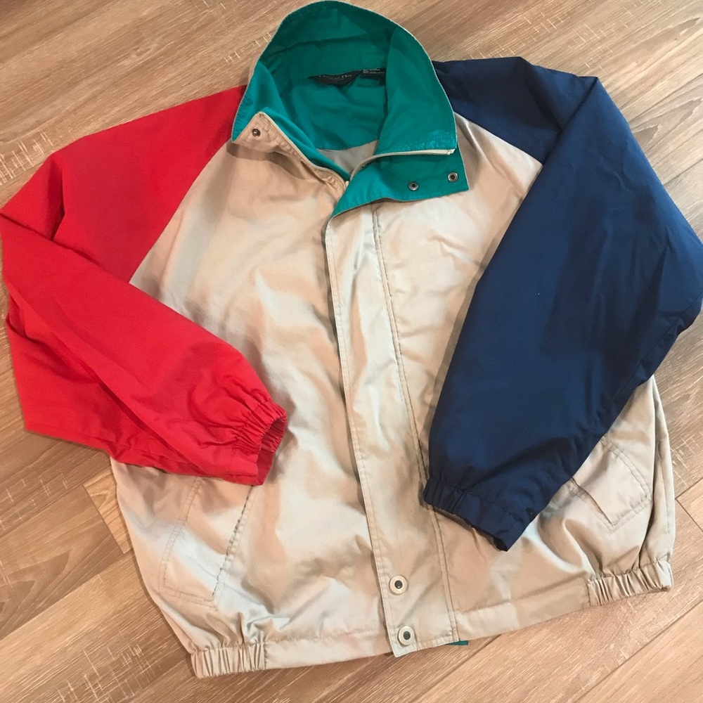 Vintage Christian Dior Monsieur Windbreaker Jacket Retro 80s Tan Red Navy Blue